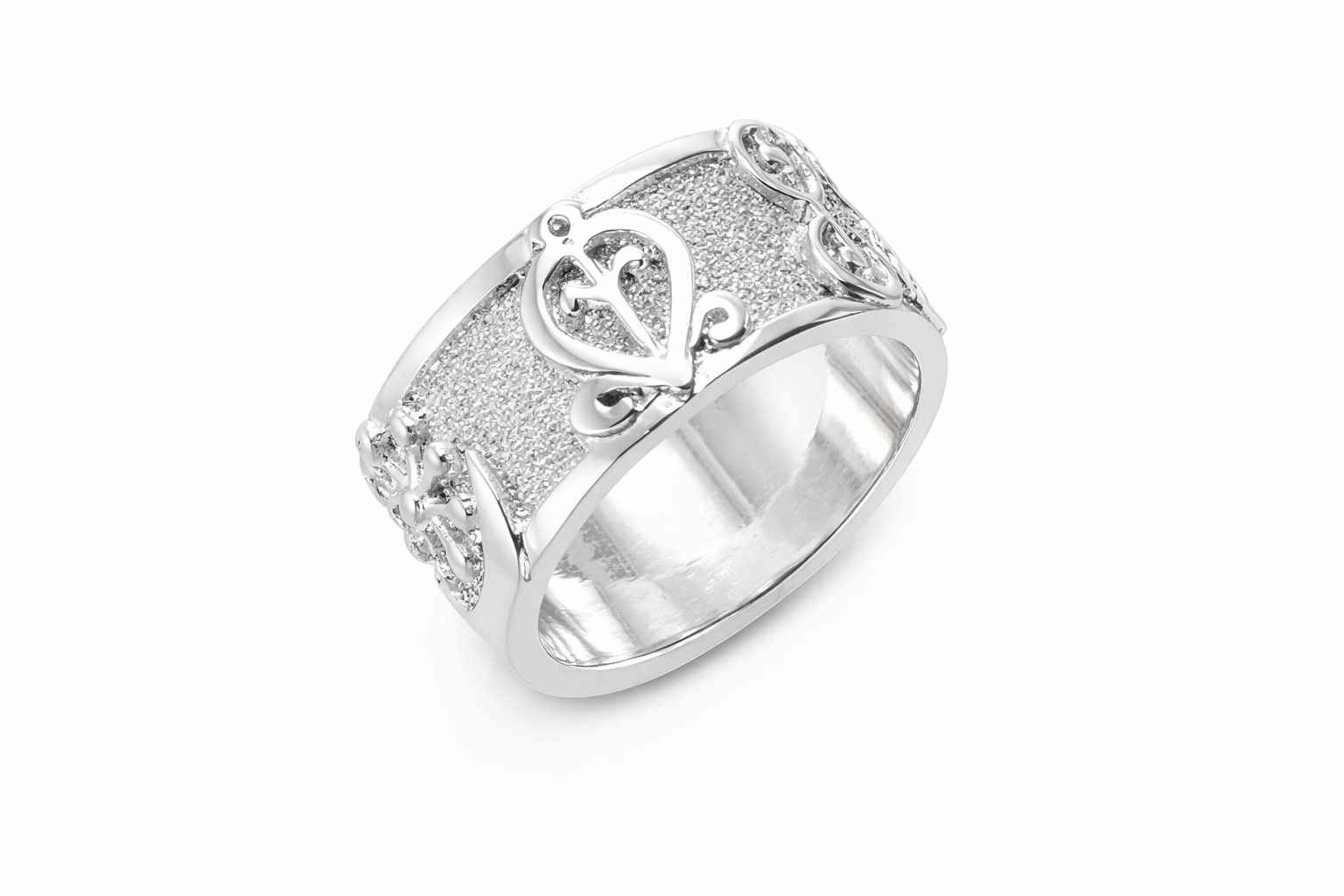 18k white gold Adinkra symbol Ring on a white background