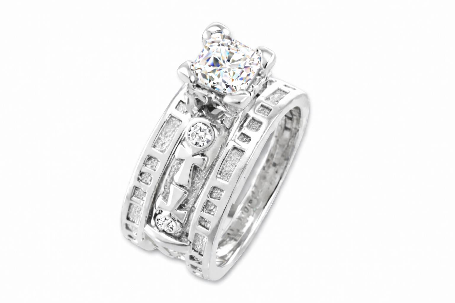 Diamond two part ring with a white background