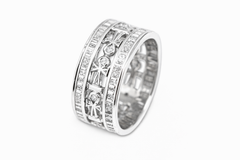18k white gold ankh band with classic borders featuring diamond accents on a white background