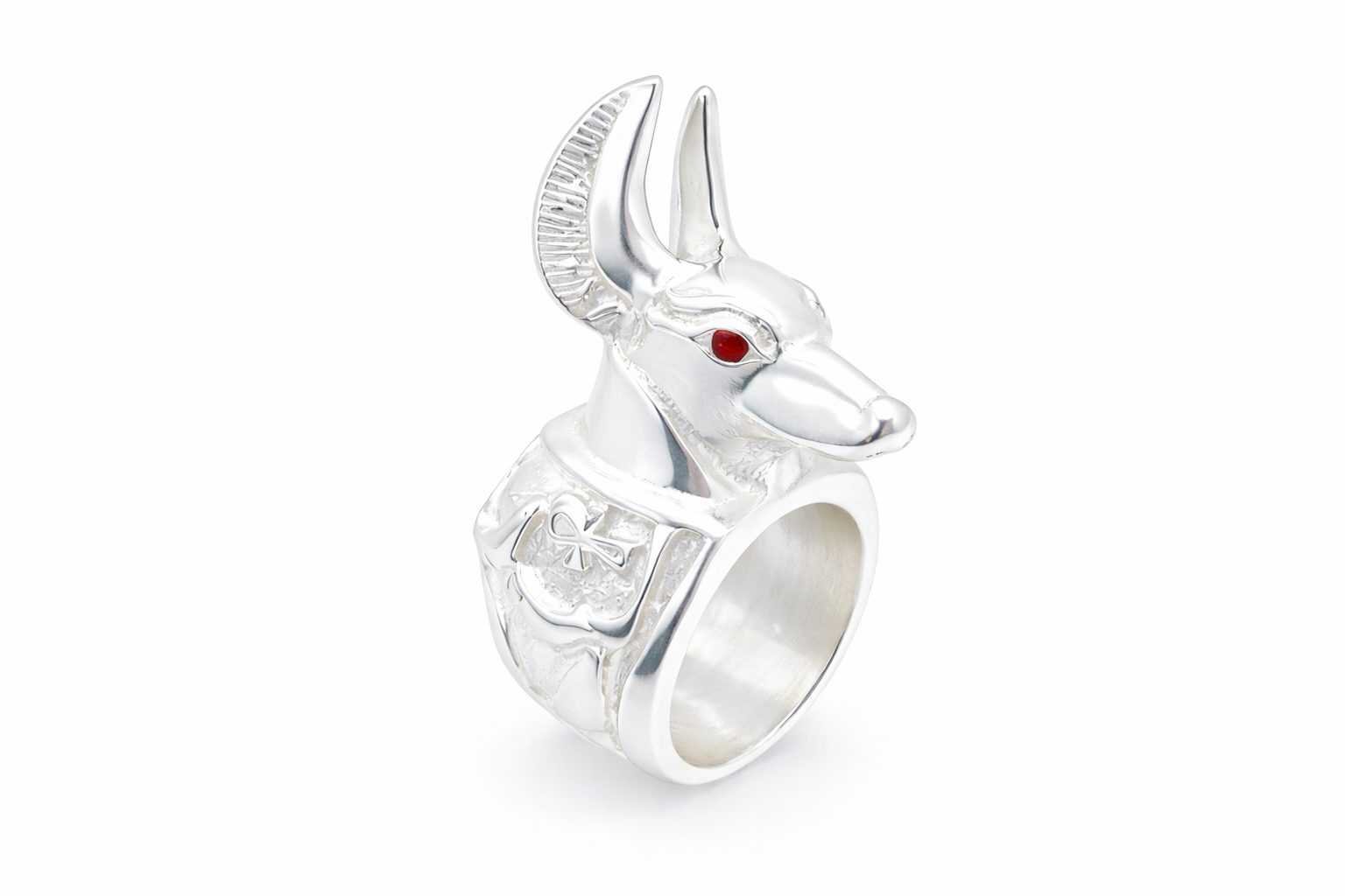 Silver Anubis jackal head ring