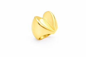 Heart Ring- A Piece Of My Heart ring made in 18k Yellow Gold against a white background.
