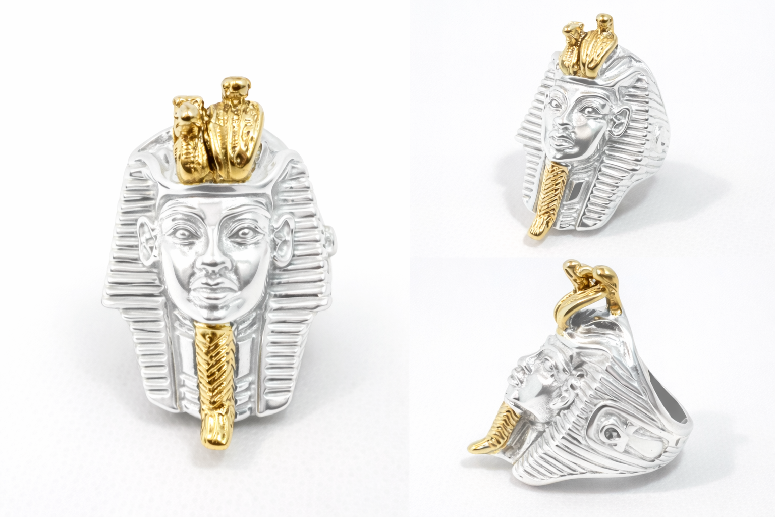 King Tut ring in Silver and yellow gold
