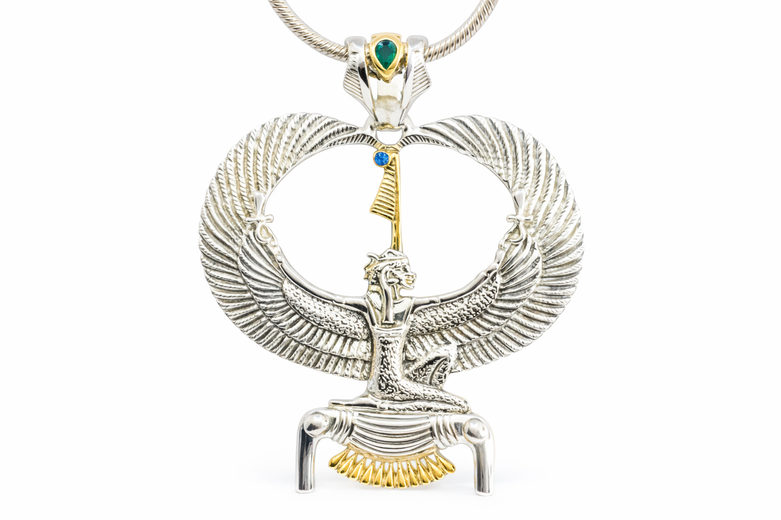 Large Maat Pendant with Curved Wings on a white background