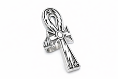 Sterling silver large Ankh ring with Lightening bolts all over it.