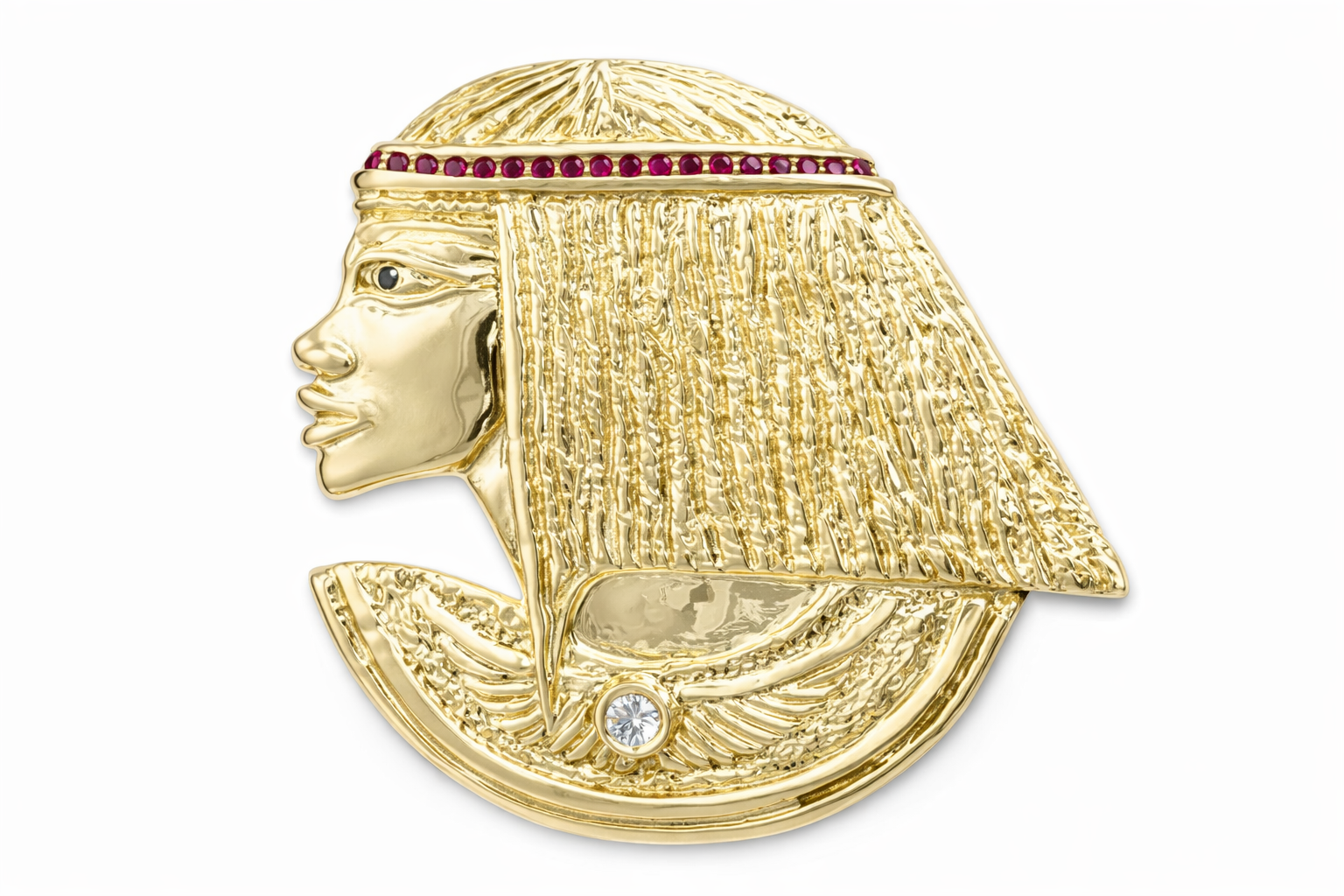 14k yellow gold Nefertiti Pendant with Rubies and White Diamonds
