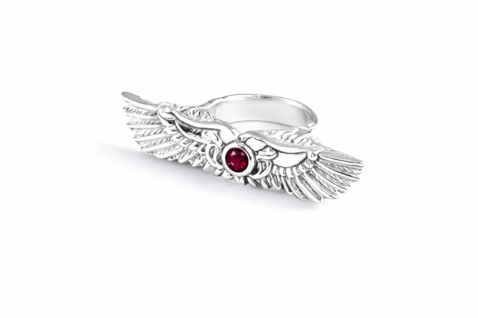 sterling silver winged solar disc ring