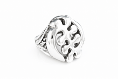 A silver Gye Nyame Dome Ring symbol ring with a smooth finish. Gye Nyame is an Adinkra symbol that means God is most powerful.
