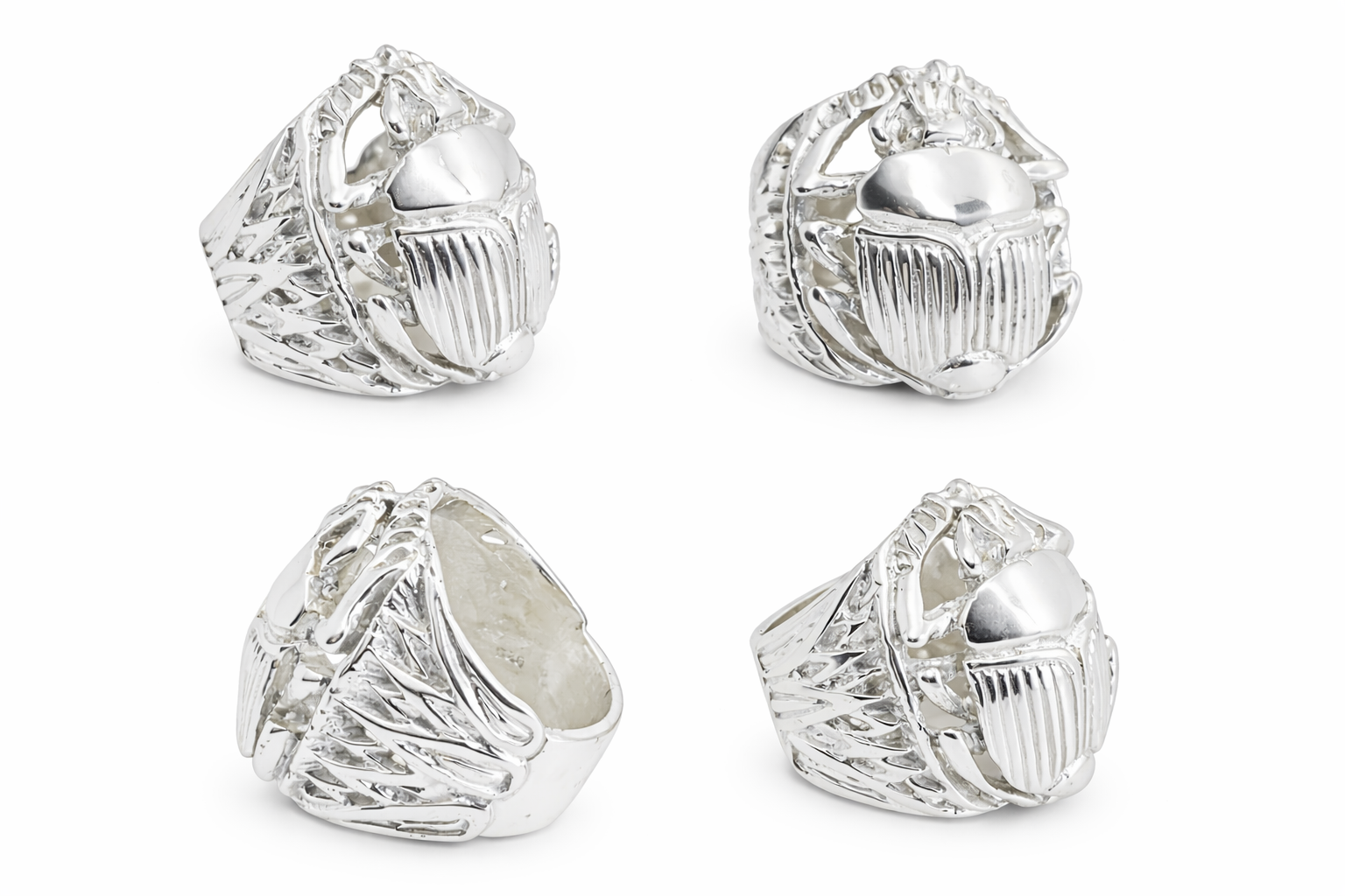 Khepera Scarab Ring in silver, symbolizing rebirth, perfect for personal growth, featured in Studio of Ptah.