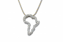 18k White Gold Africa Map Pendant with Diamonds