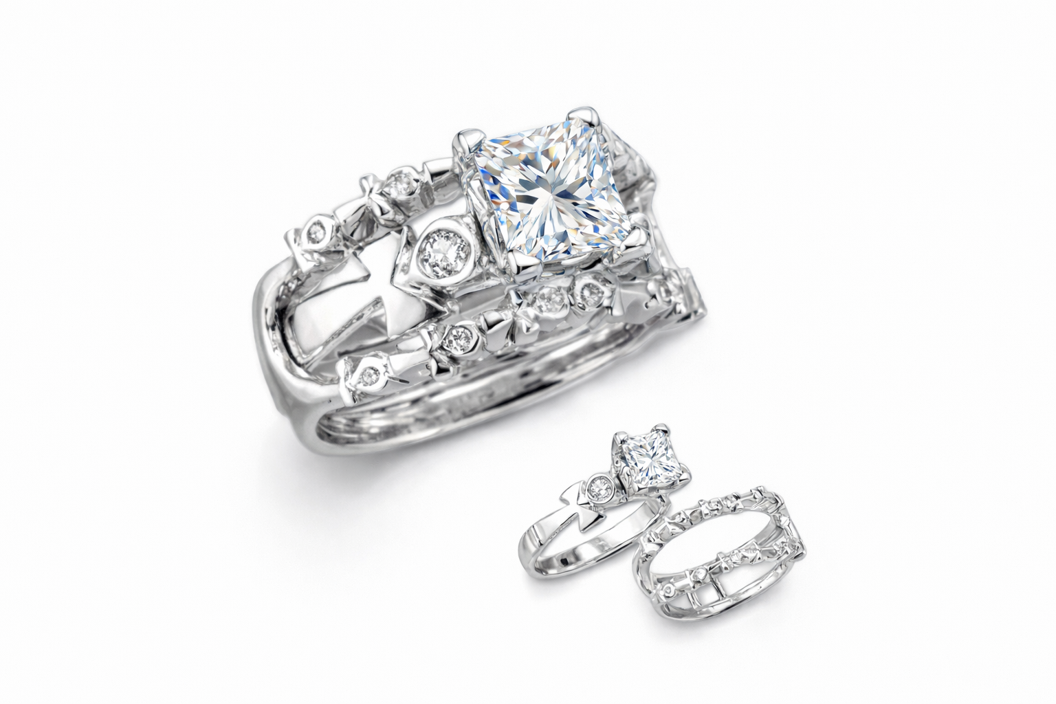 platinum ankh eternal set two part engagement ring on a white background