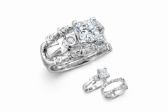 Ankh Eternal engagement ring featuring a stunning princess-cut center stone and symbolic detailing in a bridal set.