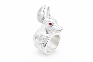 Silver Anubis jackal head ring