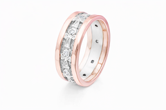 ankh wedding band with rose gold 18k Rose and white gold with embedded diamonds in each ankh on a white background