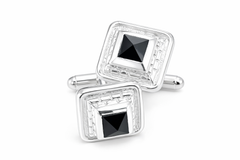 Great Pyramid Cufflinks in sterling silver cufflinks with an onyx stone set in the corners.