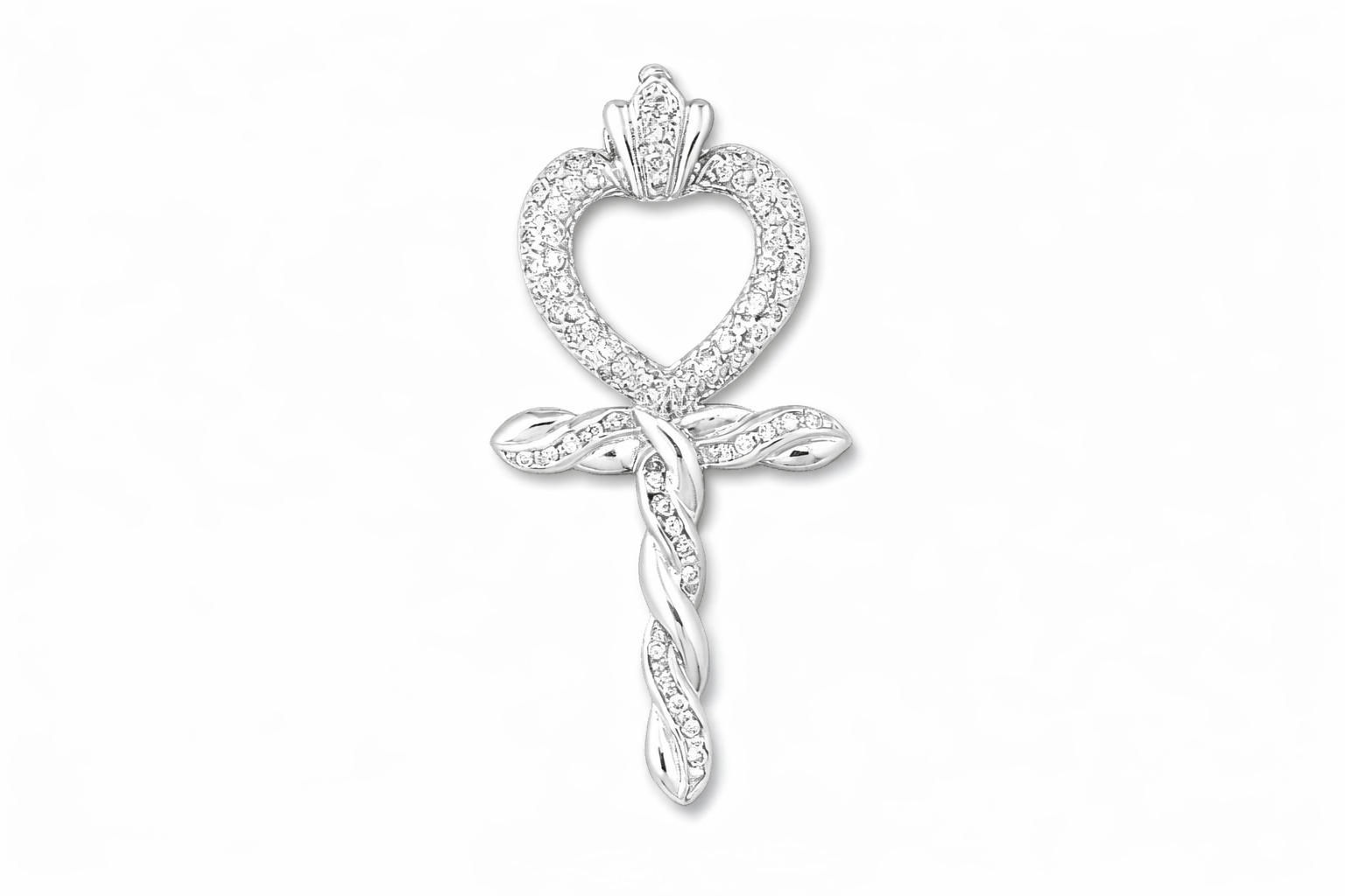 18k white gold and diamond heart ankh pendant