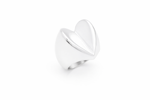 Heart Ring called "a Piece of My Heart" in Sterling silver against  white background