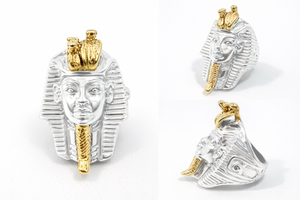 King Tut ring in Silver and yellow gold