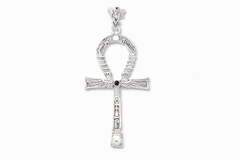 Silver Master Key Ankh Pendant pendant with a black gemstone on a white background