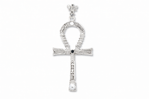 Silver Master Key Ankh Pendant pendant with a black gemstone on a white background