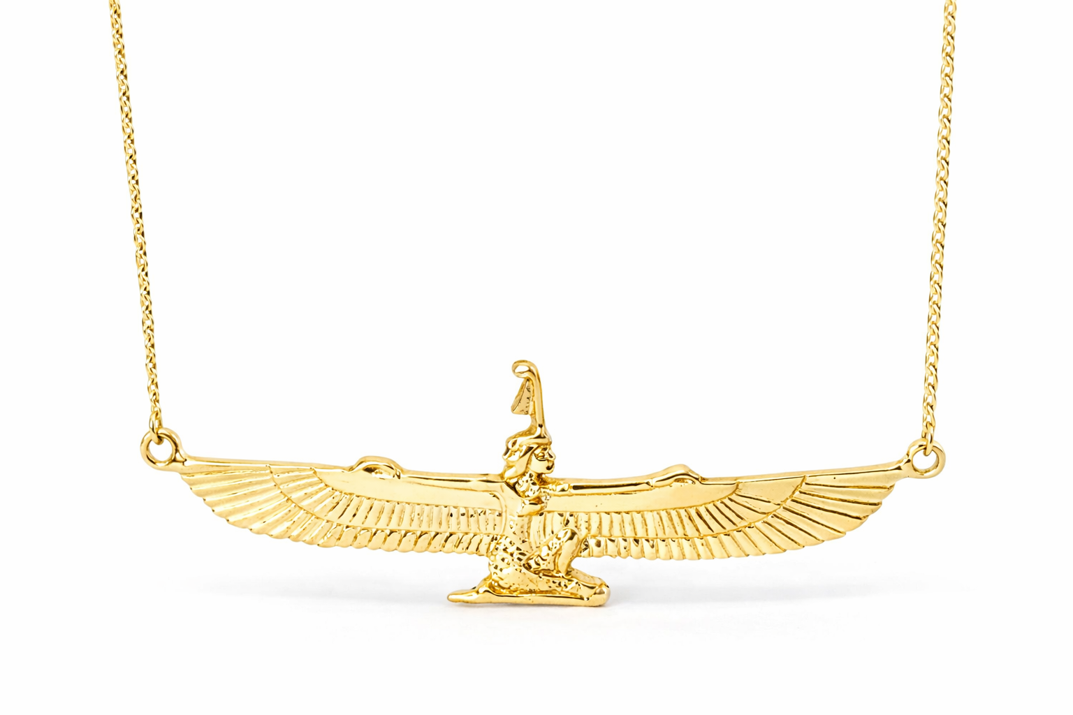 Wide Maat Pendant with extended wings in gold