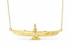 Wide Maat Pendant with extended wings in gold