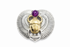 Sterling Silver and 14k Yellow Gold winged scarab pendant.