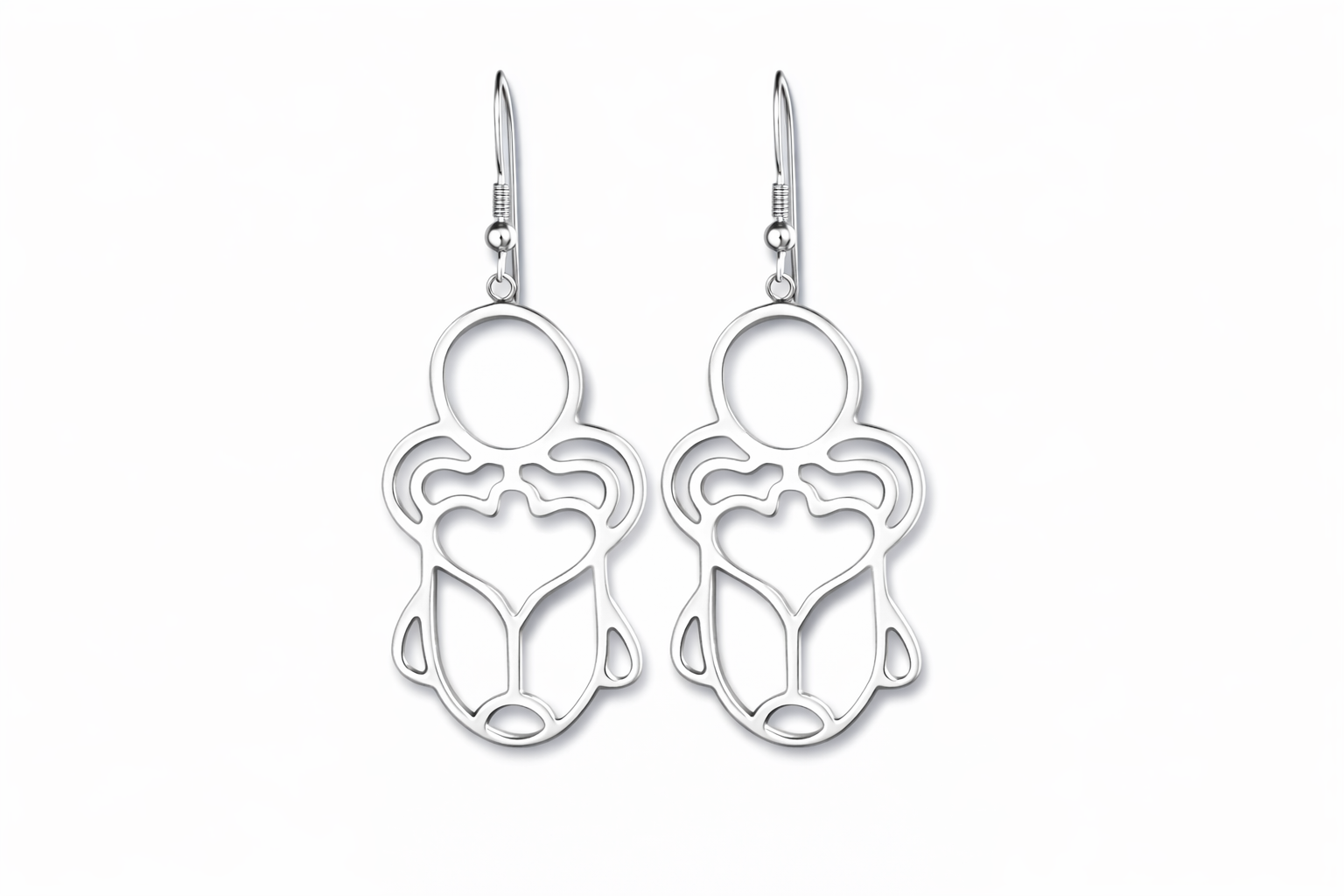 Silver scarab earrings on a white background