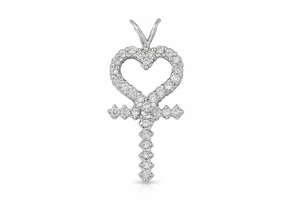 Diamond Heart Ankh Pendant in 14k White Gold