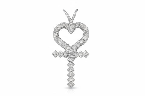 Diamond Heart Ankh Pendant in 14k White Gold