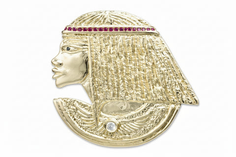 14k yellow gold Nefertiti Pendant with Rubies and White Diamonds