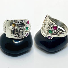 Sacred woman ring in sterling silver with added gems.