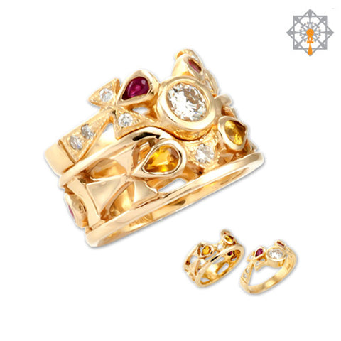 “2 Become One" Double Ankh Engagement Ring Wedding Band