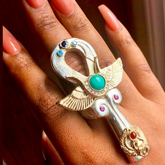 Goddess Ankh XL Ring (14k/Silver/Diamonds)
