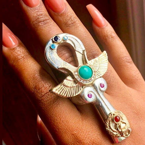 Goddess Ankh XL Ring (14k/Silver/Diamonds)