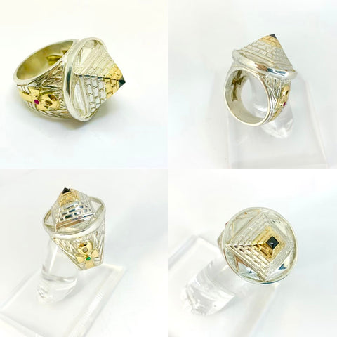 Pyramid Ring 8 Points (14k Gold & Silver