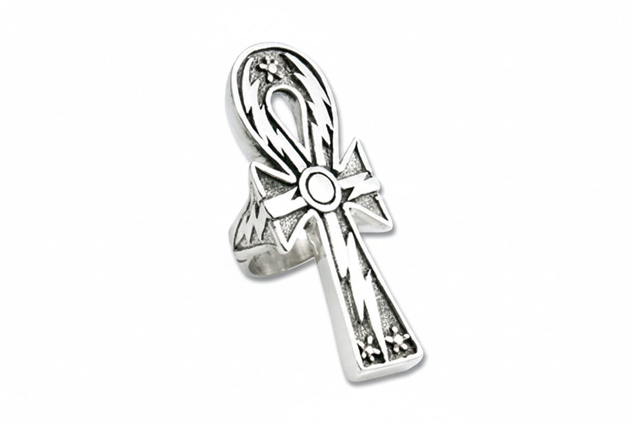 Lightening Ankh Ring XL (Sterling Silver)
