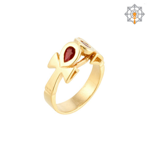 Double Ankh Ring, Lean on Life With Rubies